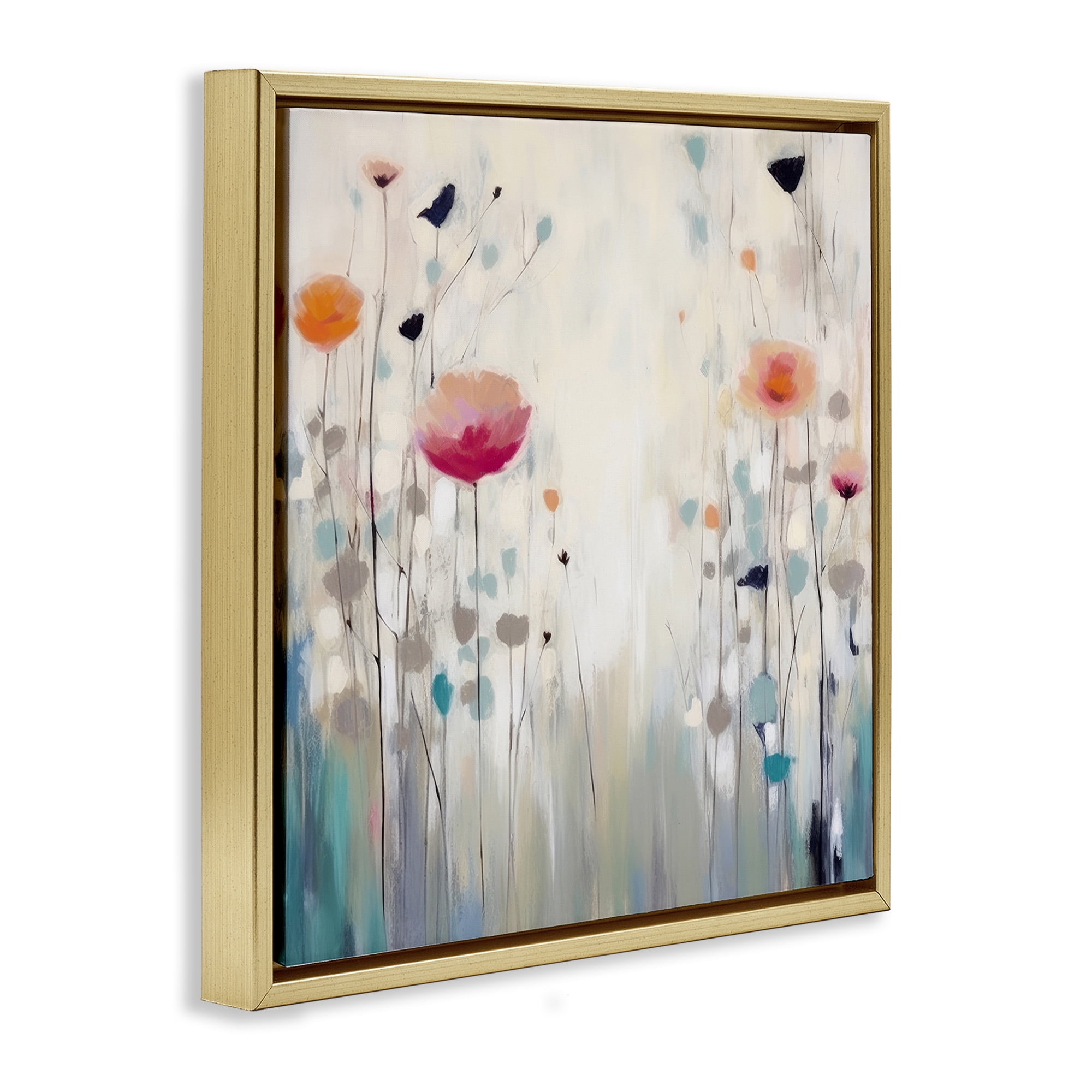 Stupell Industries Pastel Poppies Painting Botanical & Floral Painting Gold Floater Framed Canvas Art Print Wall Art, 18 x 18
