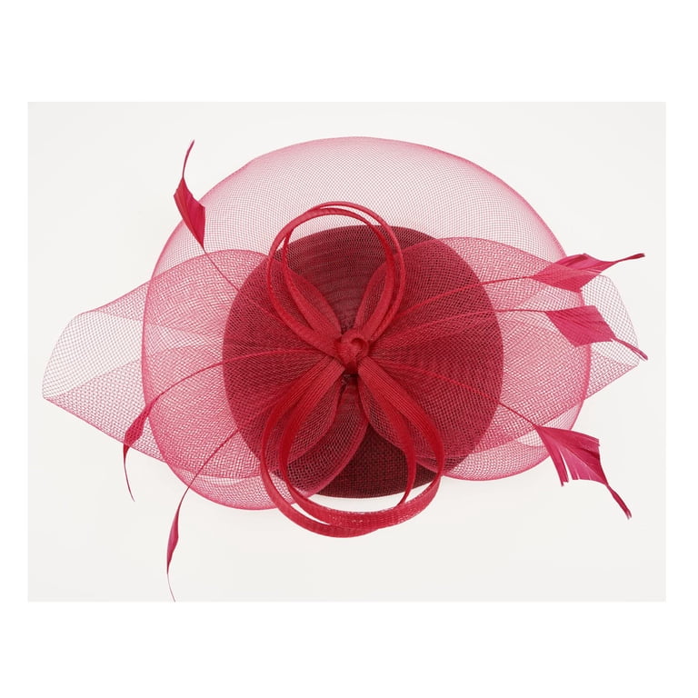 2228 Red Fascinator For Women Tea Party Funeral Veil Hat Pillbox Cocktail Fascinators Hats Solid Color Feather Flower Pillbox Hat  main image 3