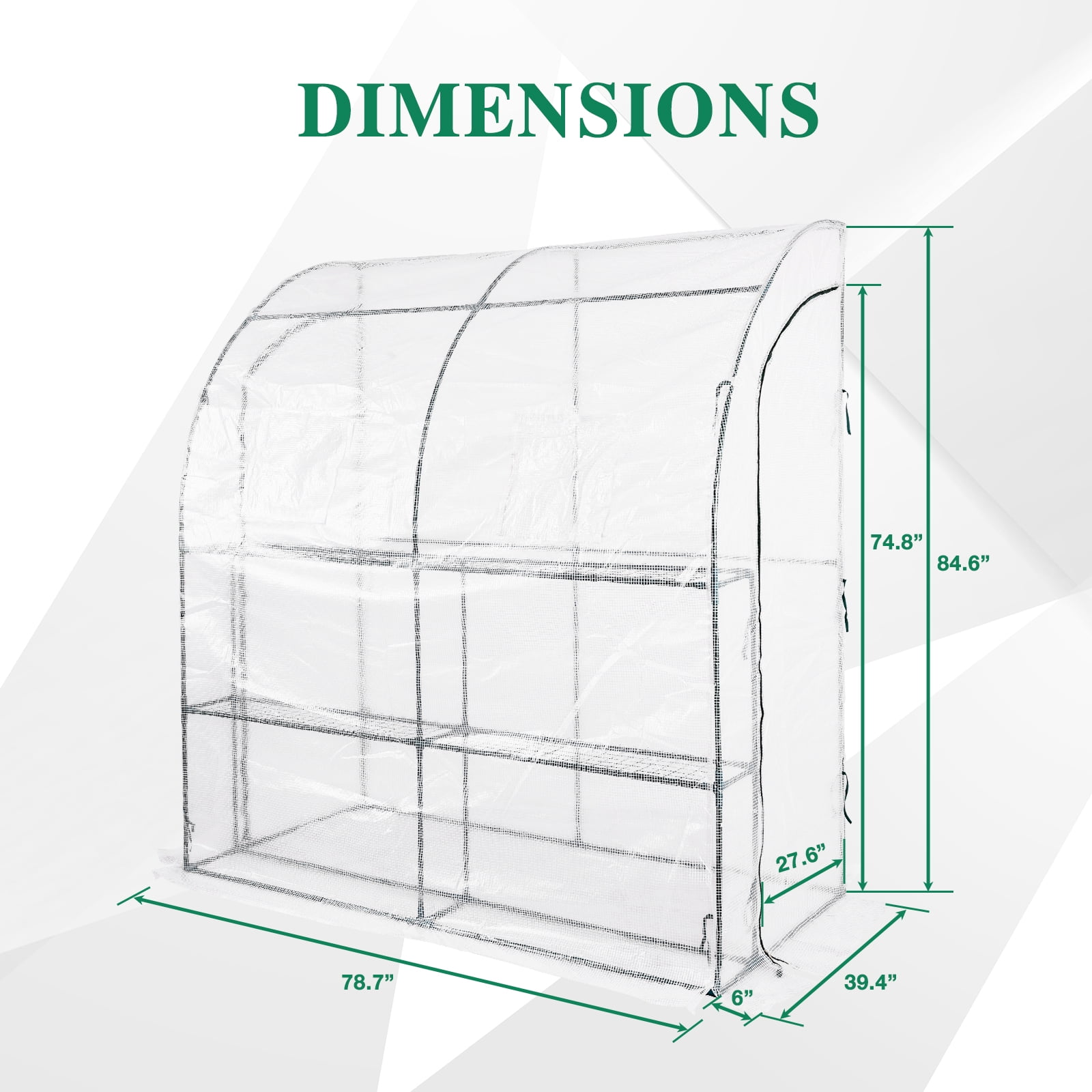 BPS 7x3x7 FT Lean to Greenhouse with Shelves, Large Walk-in Greenhouse with Waterproof PE Cover for Garden, Backyard, White
