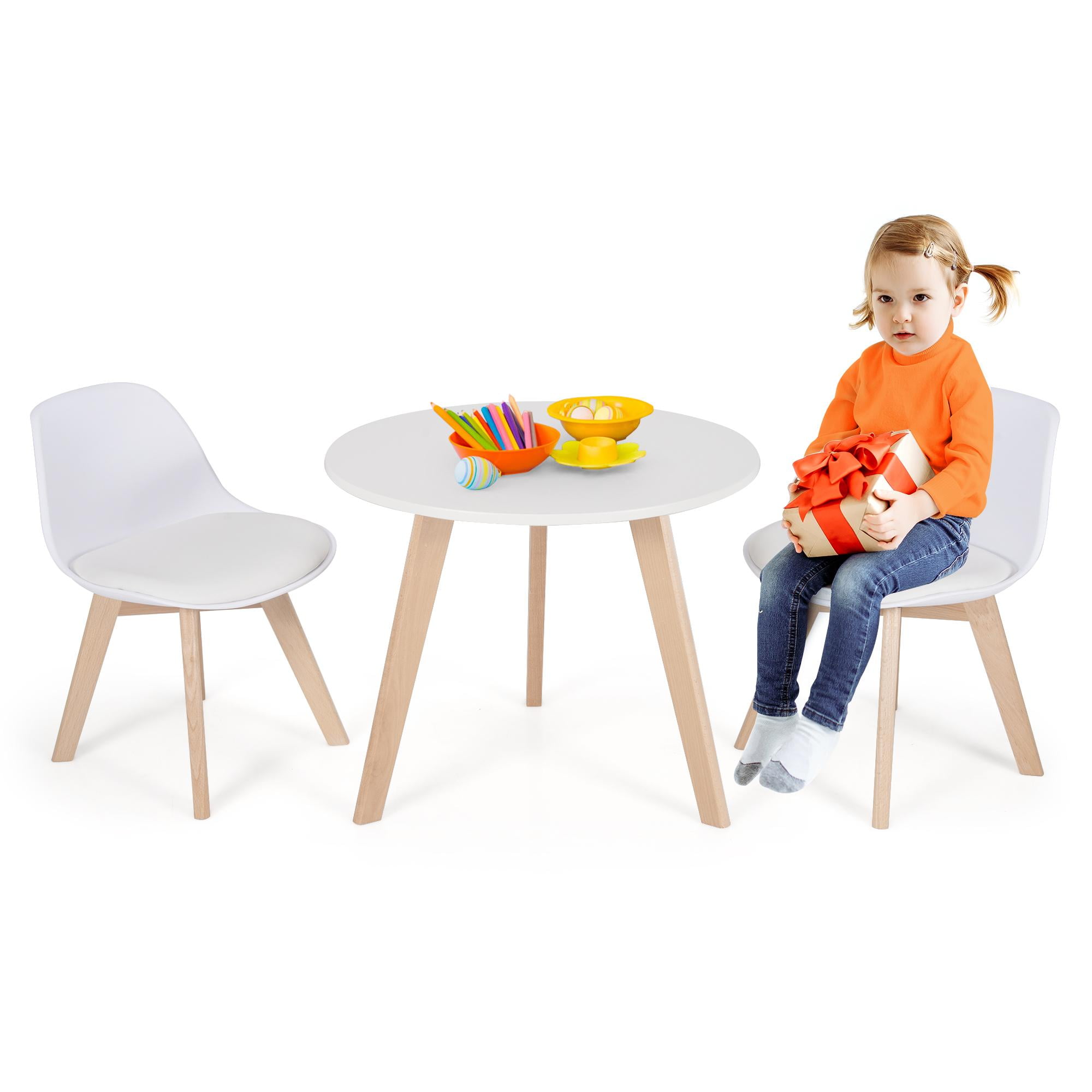 Giantex 3 Pcs Kids Table and Chair Set, Wood Activity Set w/Cushioned Seats, ChildSized