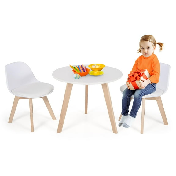 Giantex 3 Pcs Kids Table and Chair Set, Wood Activity Set w/Cushioned Seats, Child-Sized Furniture for Toddlers