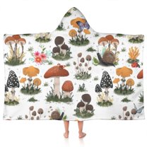 Brown Mushroom Bug White Pattern Hooded Bath Towel，50"x30" for Ages 3 To 12 Kids, Quick Dry Lightweight Soft Microfiber Hood Beach Towel Cover Up for Kids