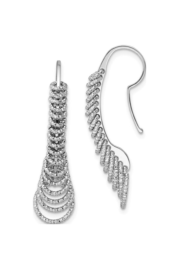Sterling Silver Jbsp's Rhodium-Plated D/C Dangle Earrings (35.5 X 9.25) Made In Italy qle1337