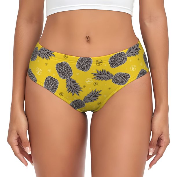 Fotbe Summer Pineapple Calzones Estampados para Mujer – Ropa Interior de Algodón, Cómoda, Suave y Elástica-Large