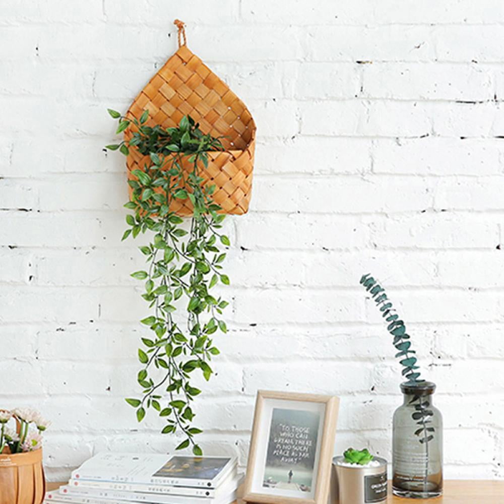 Natural Wicker Rattan Basket Handmade Wall Mounted Flower Pot Plant