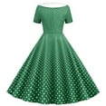 thumbnail image 4 of Ecqkame Womens Vintage Dress A Line Flare Short Sleeve Crew Neck Dresses Polka Dots Printing Fashion Cocktail Swing Dresses Army Green XXL, 4 of 6