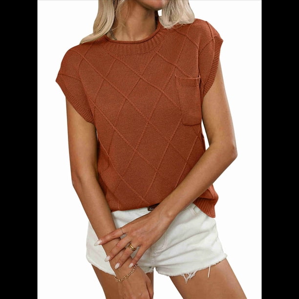 Top de Tirantes de Punto Holgado con Cuello Alto y Mangas para Mujer, Color Caramelo, Talla XL