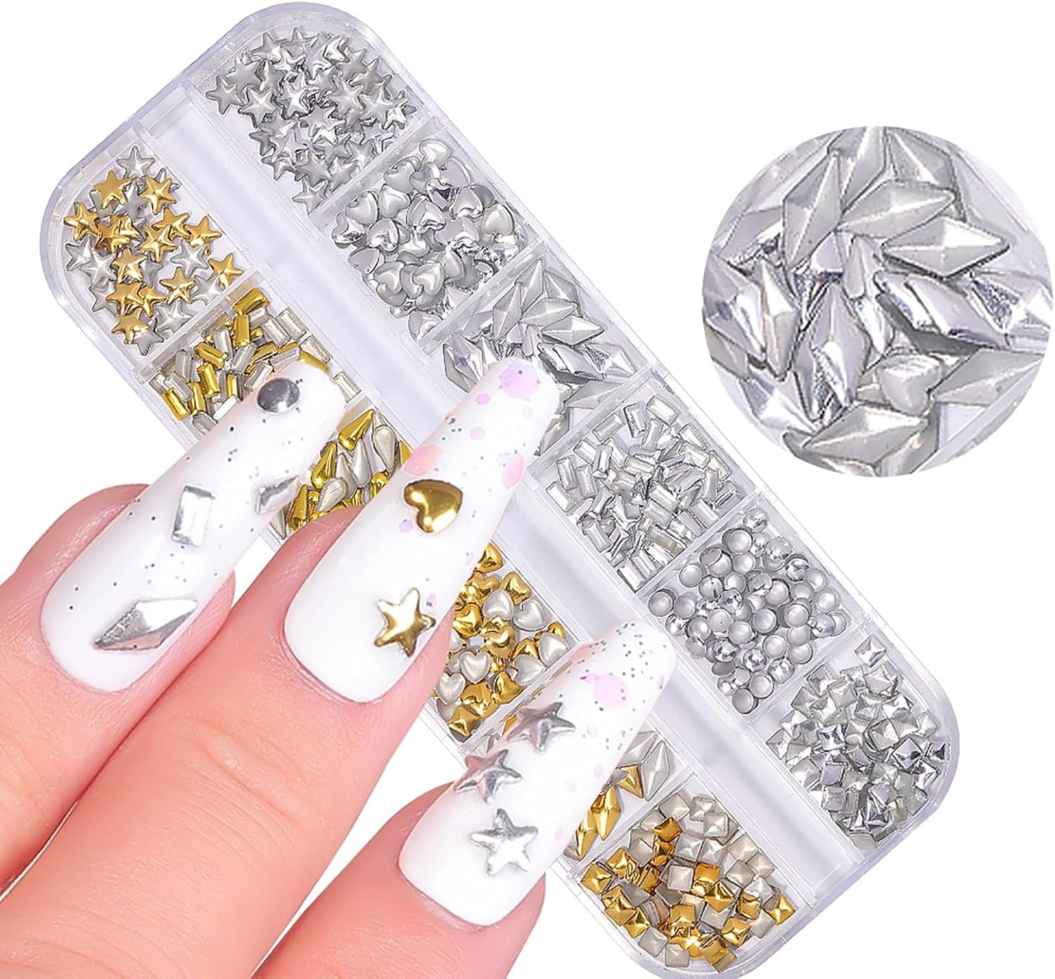 36 Grids Punk Nail Charms 3D Cone Nail Art Charms Metal Spike Nail Studs Rivet Nail Jewels Charm Nail Decorations for Nail Salon or DIY Craft Supplies