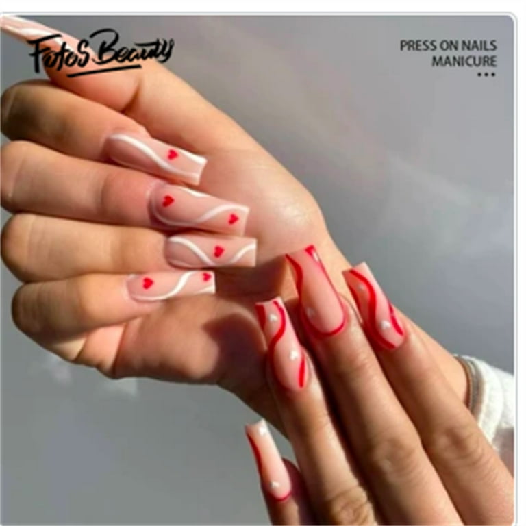 Fofosbeauty Short Square Fake Nails, Press-on, French Red