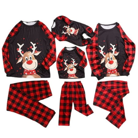 

CenturyX Christmas Family Matching Pajamas Set Deer Plaid Print Tops Pants 2PCS Sleepwear for Adult Kids