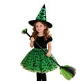 thumbnail image 4 of CONFREE Toddler Baby Girl Halloween Outfits Short Sleeve Witch Shaped Mesh Tulle Skirt With Hat Broom Hallowmas Performance Outfit Set Fall Clothing Set, 4 of 4