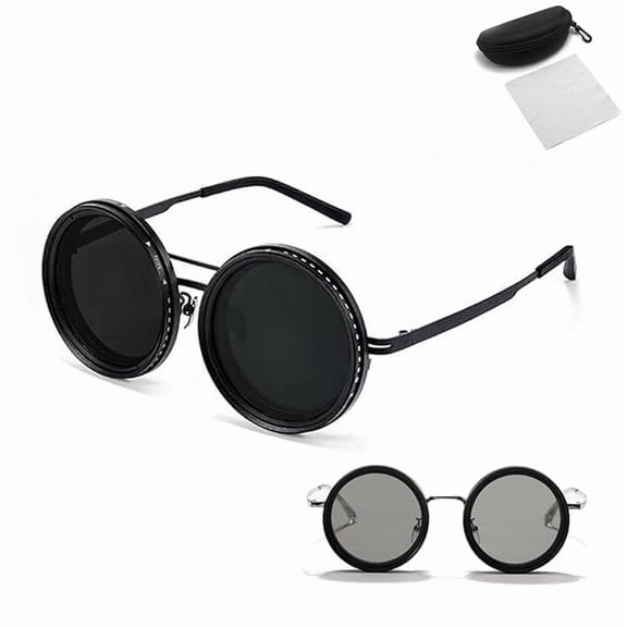 Adjustable Tint Polarized Round Sunglasses, 1-9 Gears Adjustable Photochromic Sunglasses with Built-in ND Filter