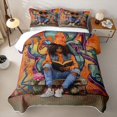 thumbnail image 2 of spefrowx Black Girl Reading Quilt King for Teens, Orange Graffiti Art Wall King Coverlet Set, 3pcs, 2 of 7