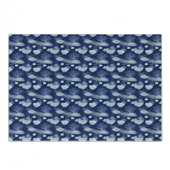 Nautical Cutting Board, Sketch Pattern of Sea Corals in Various Shapes, Decorative Tempered Glass Cutting and Serving Board, in 3 Sizes, by Ambesonne
