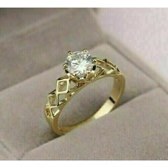 2 Ct Round Cut Simulated Diamond Engagement Wedding Ring 14K Yellow Gold Plated