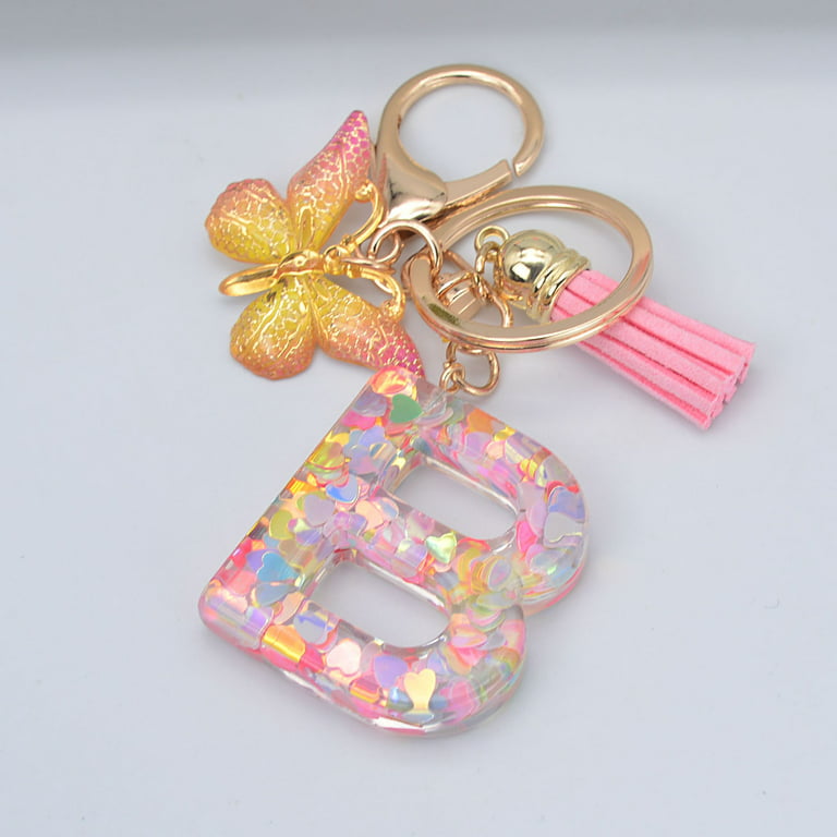 Tangnade Follure Letter Keychain Accessories for Women Girls Gold Glitter Initial Key Ring, Adult Unisex, Size: 10.3