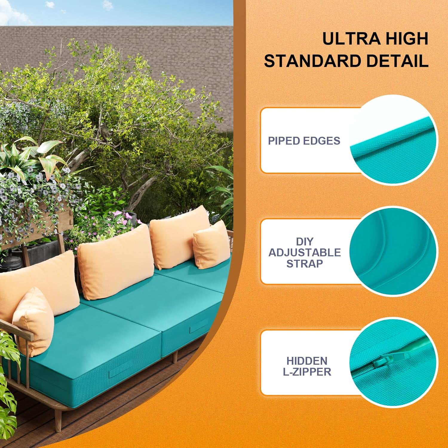 24 x 24 x5" Outdoor Chair Cushions Set of 2, Waterproof Outdoor Seat Cushions for Patio Furniture, Patio Chair Cushions with Handle and Ties, Square Outdoor Chair Pads,