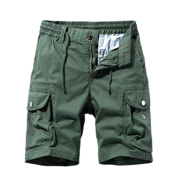 VSSSJ Men's Hiking Shorts with Multi Pockets Cargo Shorts for Men Casual Cotton Elastic Waist Loose Drawstring Fishing Outdoor Work Shorts Green L