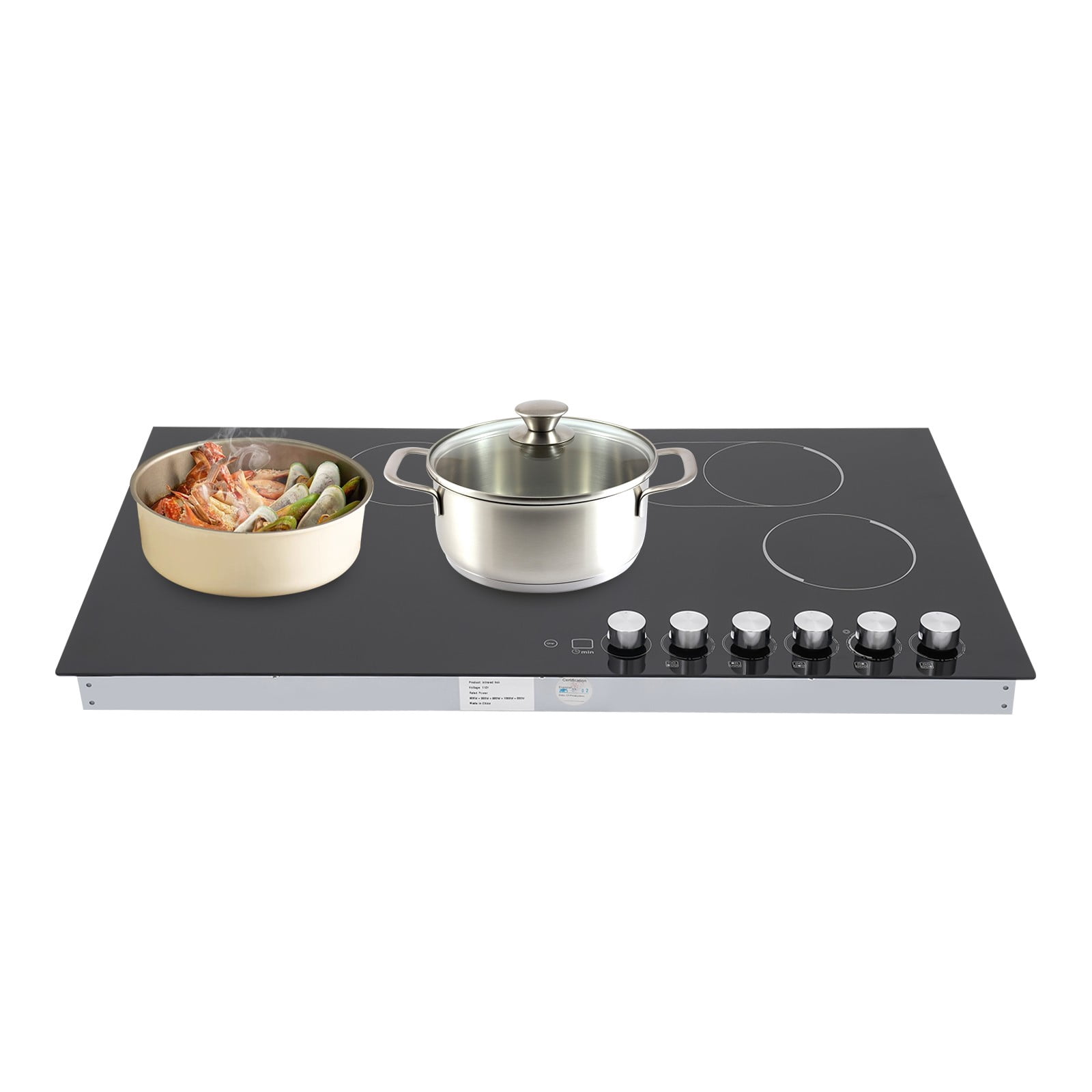 5 Burners 110V Electric Cooktop Knob Control Black Electric Stovetop for Kitchens Snack Bars Offices Hotels