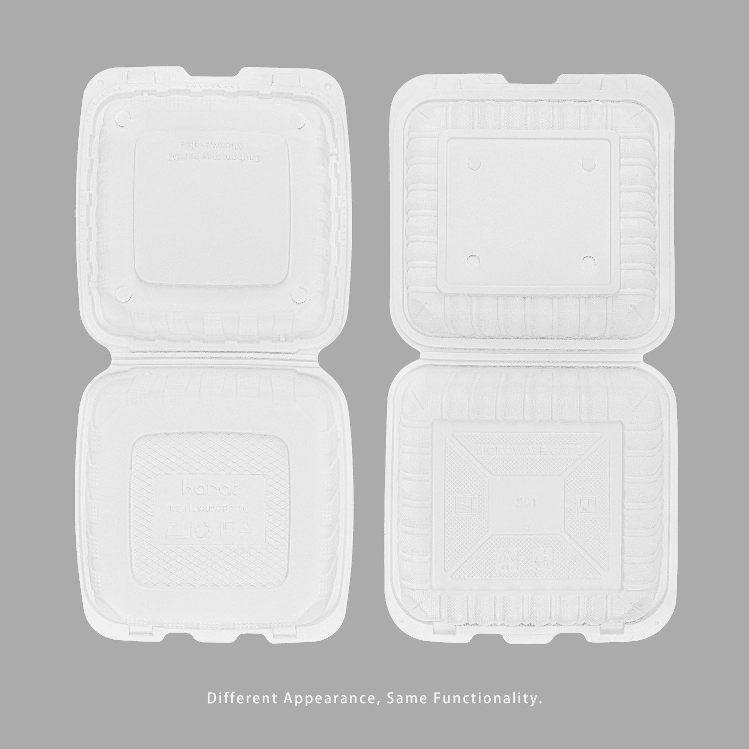 Karat Earth [200pcs - 8x8] Mineral Filled PP Hinged Container, 1 compartment - White