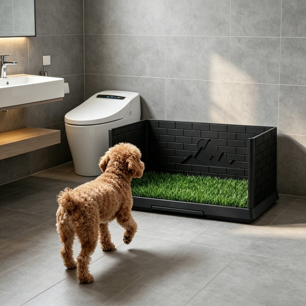 Dog Toilet with Artificial Turf, 3-Side 11.8"" High Walls Anti-Splash, Slide-Out Tray & Drainage System, for Small to Medium Dogs