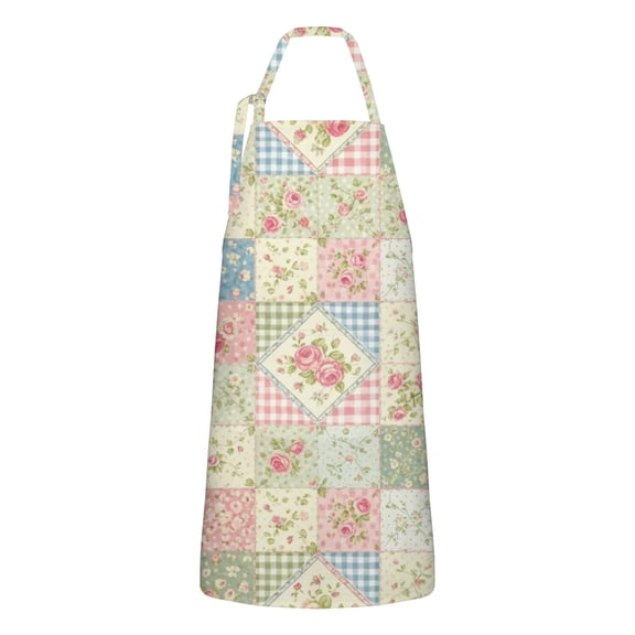Pioneer Flower Floral Print Pattern Apron for Women and Men, Cotton Linen Waterproof with Pockets, Adjustable, 33x27 Inch for Kitchen, Gardening, BBQ, Salon
