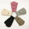 thumbnail image 3 of Unisex Wool Fingerless Flip Gloves Pop-Top Mittens – Khaki, Insulated for Cold Outdoor Weather, 3 of 6