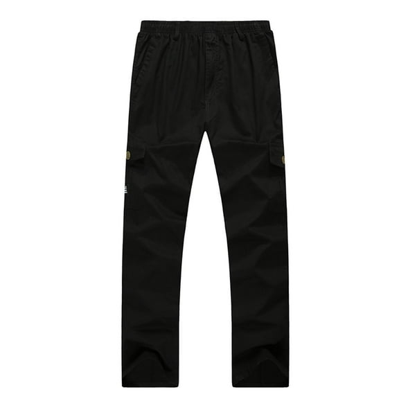 SWSMCLT Men's Long Casual Cargo Pants Pants Pocket Casual Button Trousers Loose Cotton Straight Leg Black 36