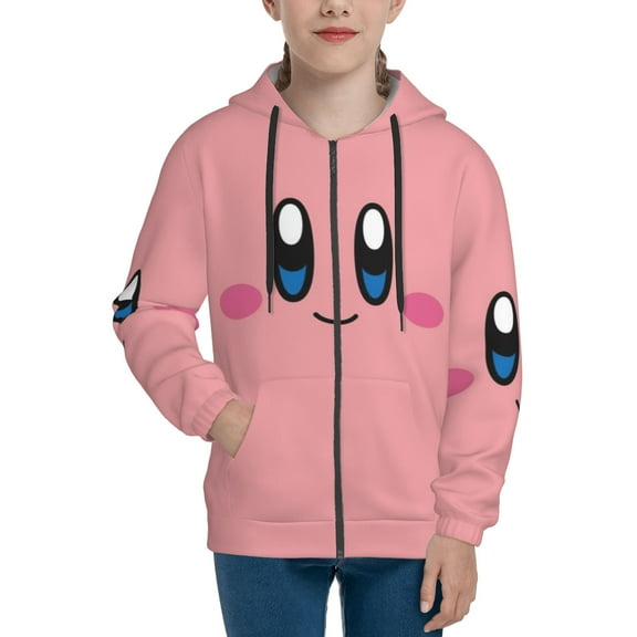 Kirby Teens Boys Girls Zip Up Hoodies 3d Print Long Sleeve Hooded Sweatshirt Jacket With Pocket Small