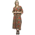 thumbnail image 3 of Bimba Women's Maxi Floral Long Kaftan Dark Gray Caftan Dress Cotton Coverup-14, 3 of 6