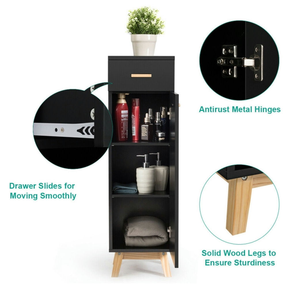Finihen Bathroom Storage Cabinet, Bathroom Floor Cabinet, Waterproof Bathroom Cabinet with Adjustable Shelves and Sliding Drawer, for Bathroom, Living Room, Bedroom, Kitchen, Black Finihen Bathroom Storage Cabinet, Bathroom Floor Cabinet, Waterproof Bathroom Cabinet with Adjustable Shelves and Sliding Drawer, for Bathroom, Living Room, Bedroom, Kitchen, Black
