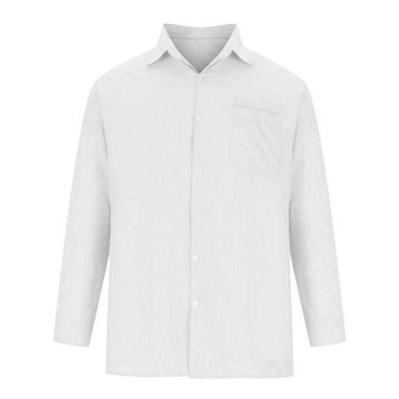 LYXSSBYX Mens Dress Shirts Long Sleeve Solid Cotton And Linen Lapel Tie Pocket Long Sleeve Button Shirt