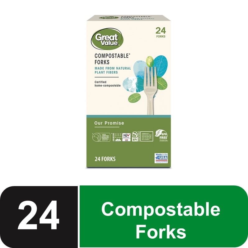 Great Value Disposable Compostable Forks, 24 Count