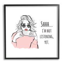 Stupell Industries Not Listening Yet Funny Coffee Graphic Art Black Framed Art Print Wall Art, Design by Alison Petrie