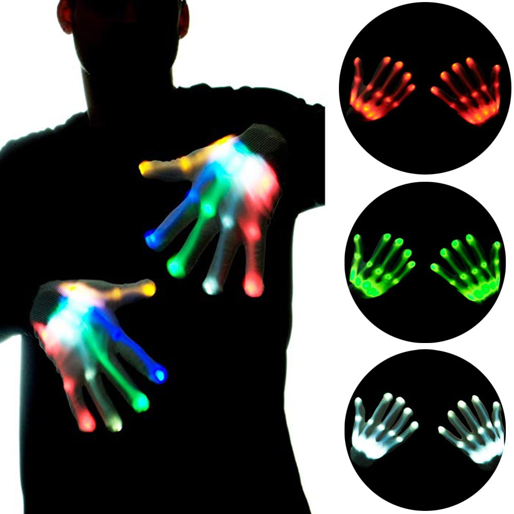 Electro LED Fingers Flashing Gloves Light Up Christma Xmas Dance Rave Party Fun 