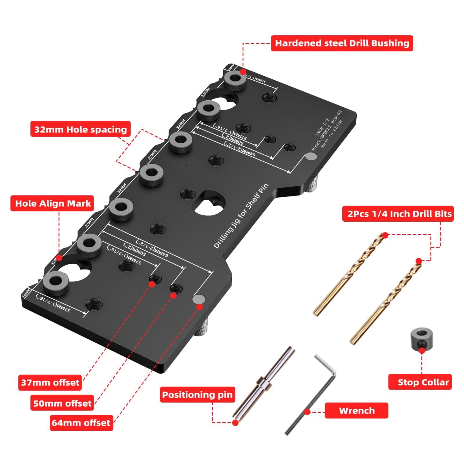 Shelf Pin Jig 1/4 Inch Aluminum Alloy Drilling Drill Guide For Straight Holes Cabinet Hardware Template Woodworking Tools