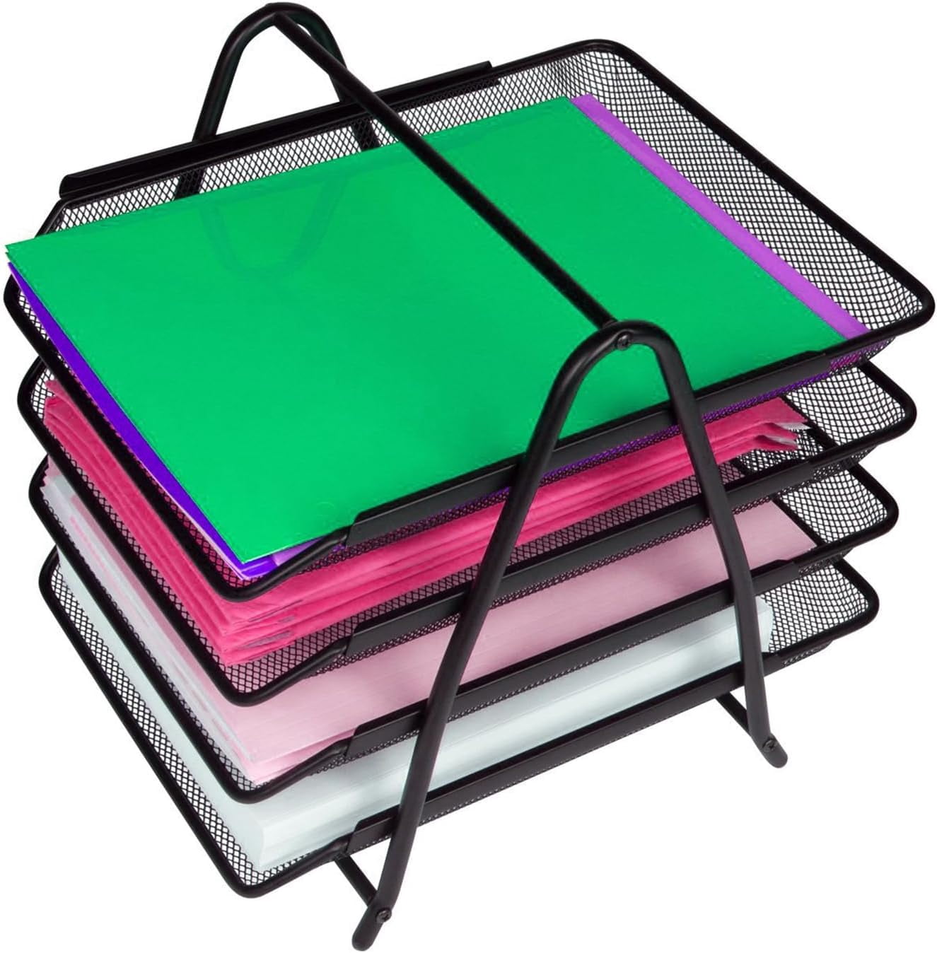 Desk Organizer，Paper Tray Organizer for Desk，4-Letter Tray Office Desk Paper Organizer, Desk Accessories & Workspace Organizers,Black