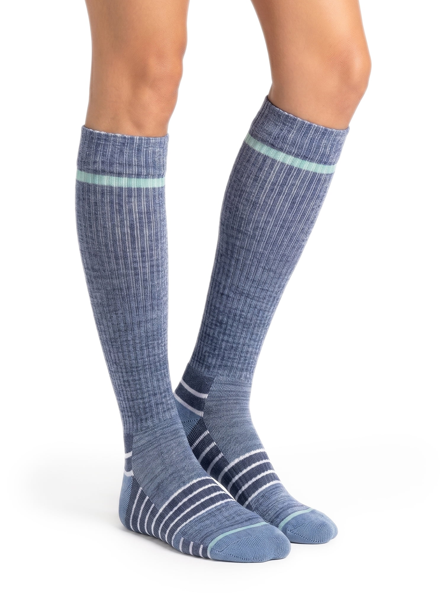 MUK LUKS Women's Wide Width Compression Cotton Knee-High Socks, 2-Pack, Shoe Sizes 6-10
