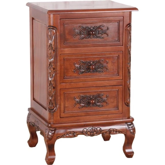 Carved Wood Three End Table - Brown