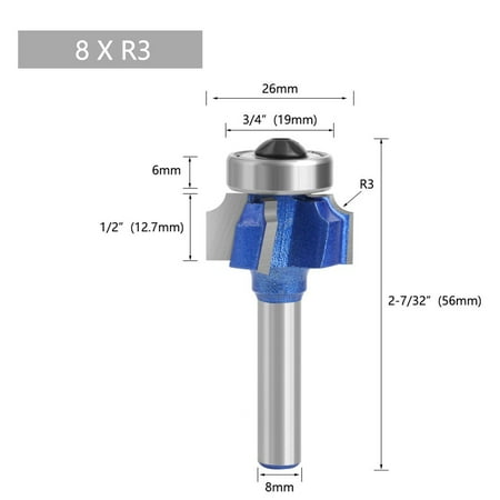 

Fule 8mm Shank Woodworking Milling Cutter R1 R2 R3 Edge Trimmer Wood Router Bit