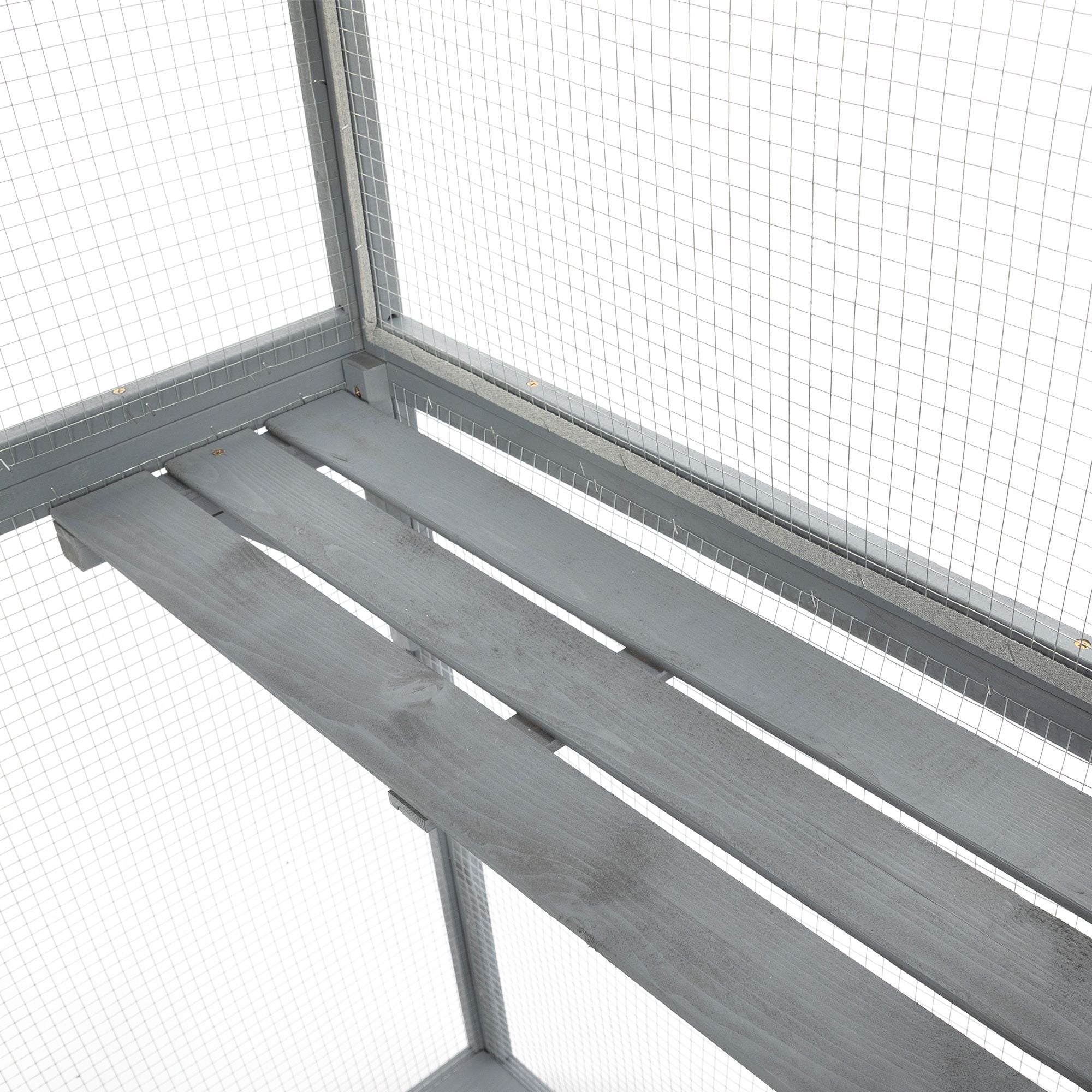 Pefilos 70" Outdoor Wood Cat House, 3 Floors Cat Enclosure Catio, Indoor Kitten Playpen with Resting Box, Cat Cage Waterproof Sunlight Roof, Gray