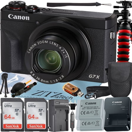 Canon PowerShot G7 X Mark III (International Version) Digital Camera (Black) 2 Pieces 64GB Memory Card   Case   Tripod   ZeeTech Professional Bundle