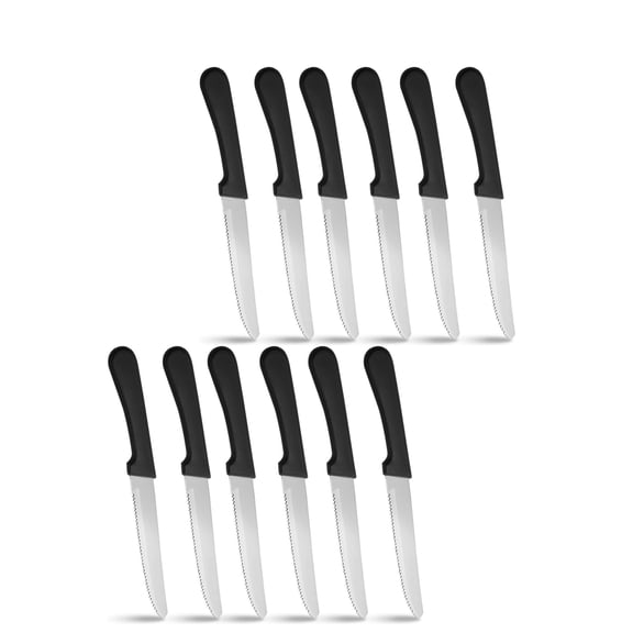 Durable Metal Steak Knives Resuable Dinner Knife Silverware Pack of 12 Portable Stainless Steel Serrated Blades for Kitchen Restaurant