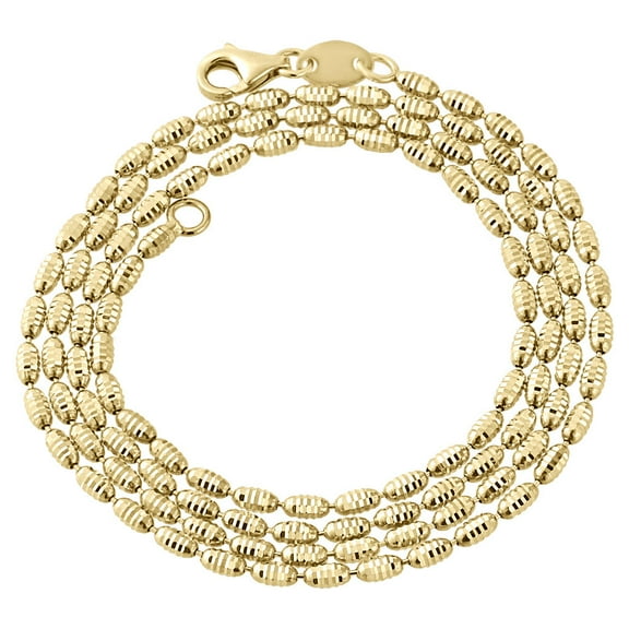 Ladies 10K Yellow Gold Diamond Cut Rice Bead Chain 2mm Italian Necklace 20"