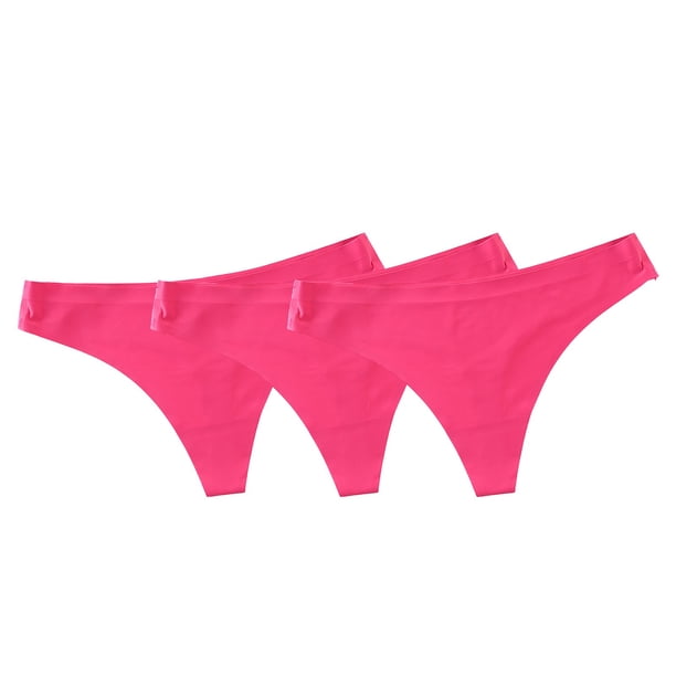 Gibobby Calzoncillos sexy Paquete de 3 tangas de seda informales sin costuras de color sólido para mujer, ropa interior cómoda ultrafina de cintura sin costuras(Rosa caliente,XL)