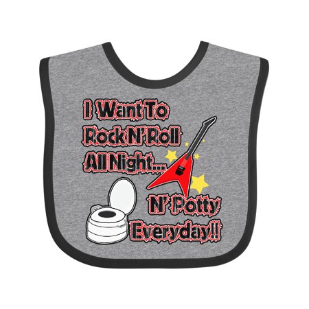 

Inktastic I Want to Rock N Roll N Potty Everyday!! Boys or Girls Baby Bib