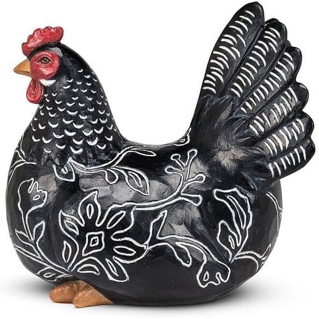 Abbott Collection Sitting Engraved Hen Decorative Figurine, Black (8" Long)