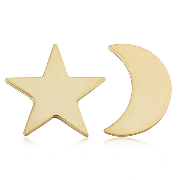 Au Naturale 14k Yellow Gold Moon and Star Mismatched Stud Earrings - Minimalist Jewelry for Women | Made In Italy