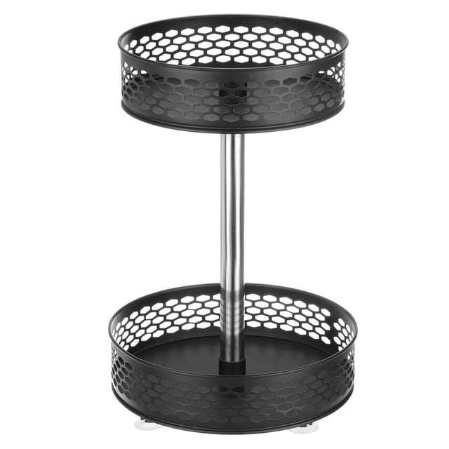 Organizador giratorio Lazy Susan con altura ajustable para armario de despensa, mesa (2 niveles, negro)