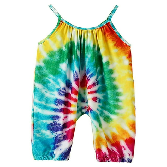 Toddle Sleeveless Jumpsuit with Tie-dye Pattern Printing Elastic Closure Clothing